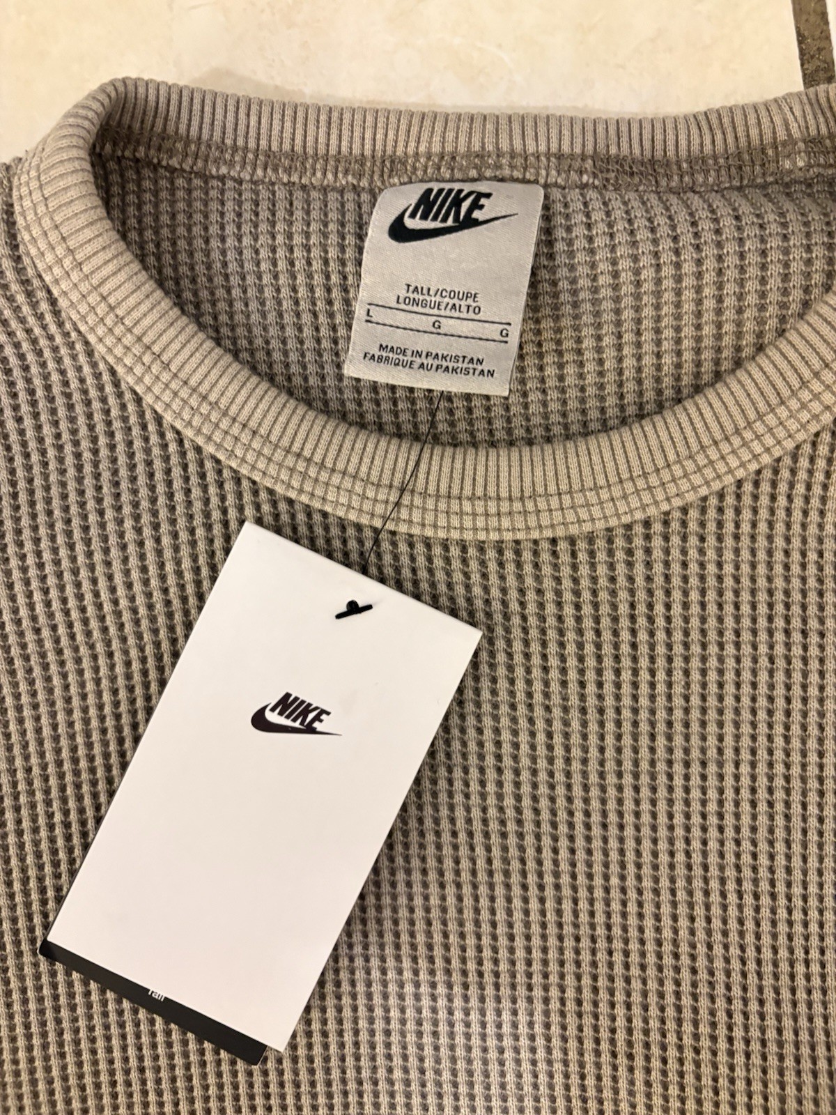 Nike Big & Tall Gray Waffle Knit Thermal Long Sleeve Crew Neck T-Shirt Size L gallery