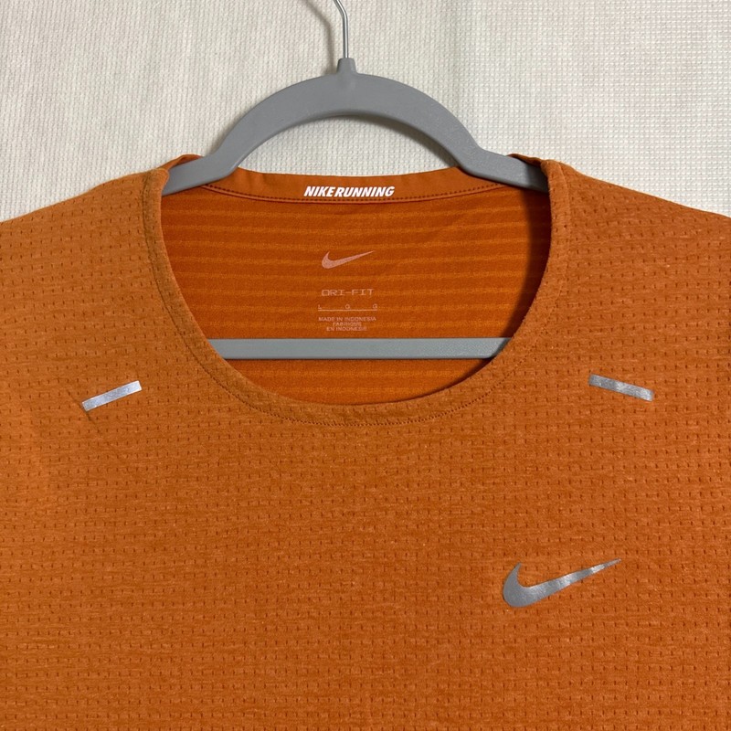 Nike Dri-Fit Men's Large Orange Poly Rise 365 Running Taining Short Sleeve Shirt gallery