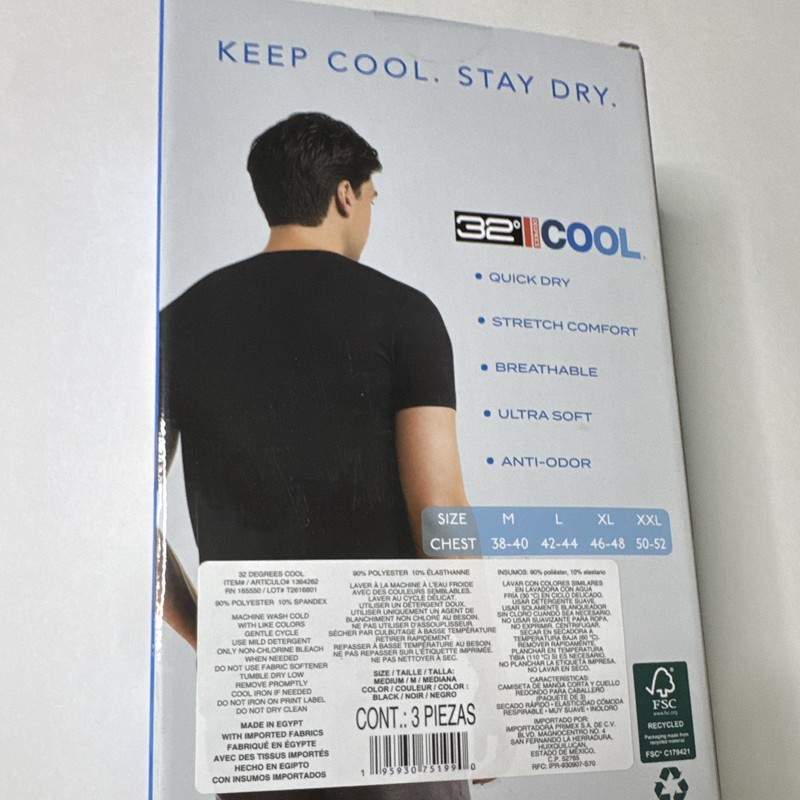 32 Degrees Cool Men's 3-Pack Quick Dry Stretch Crew Neck T-Shirts Black M gallery