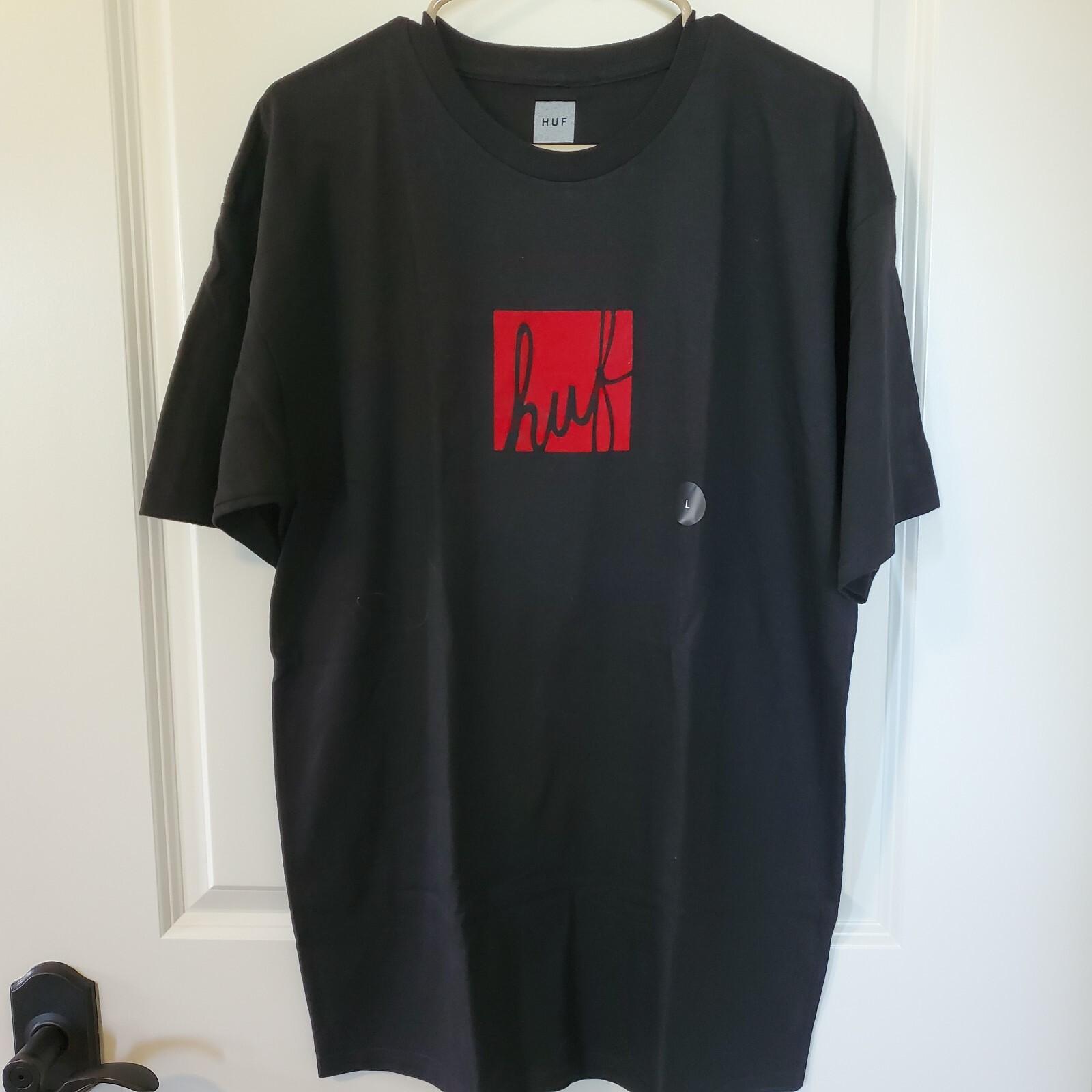 NWOT HUF SF box logo script cursive red velvet black velour flocked sz L Supreme gallery