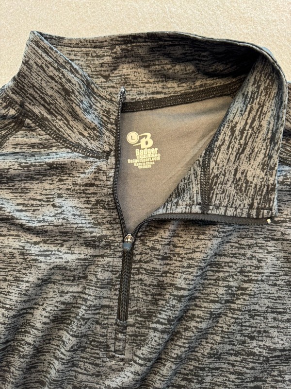Badger Shirt Mens Large Gray Heather 1/4 Zip Knit Pullover Activewear Collar gallery