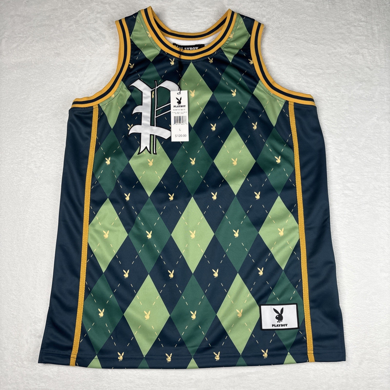 PLAYBOY BUNNY Green Diamond Headgear Classics Basketball Jersey Rare New Large gallery