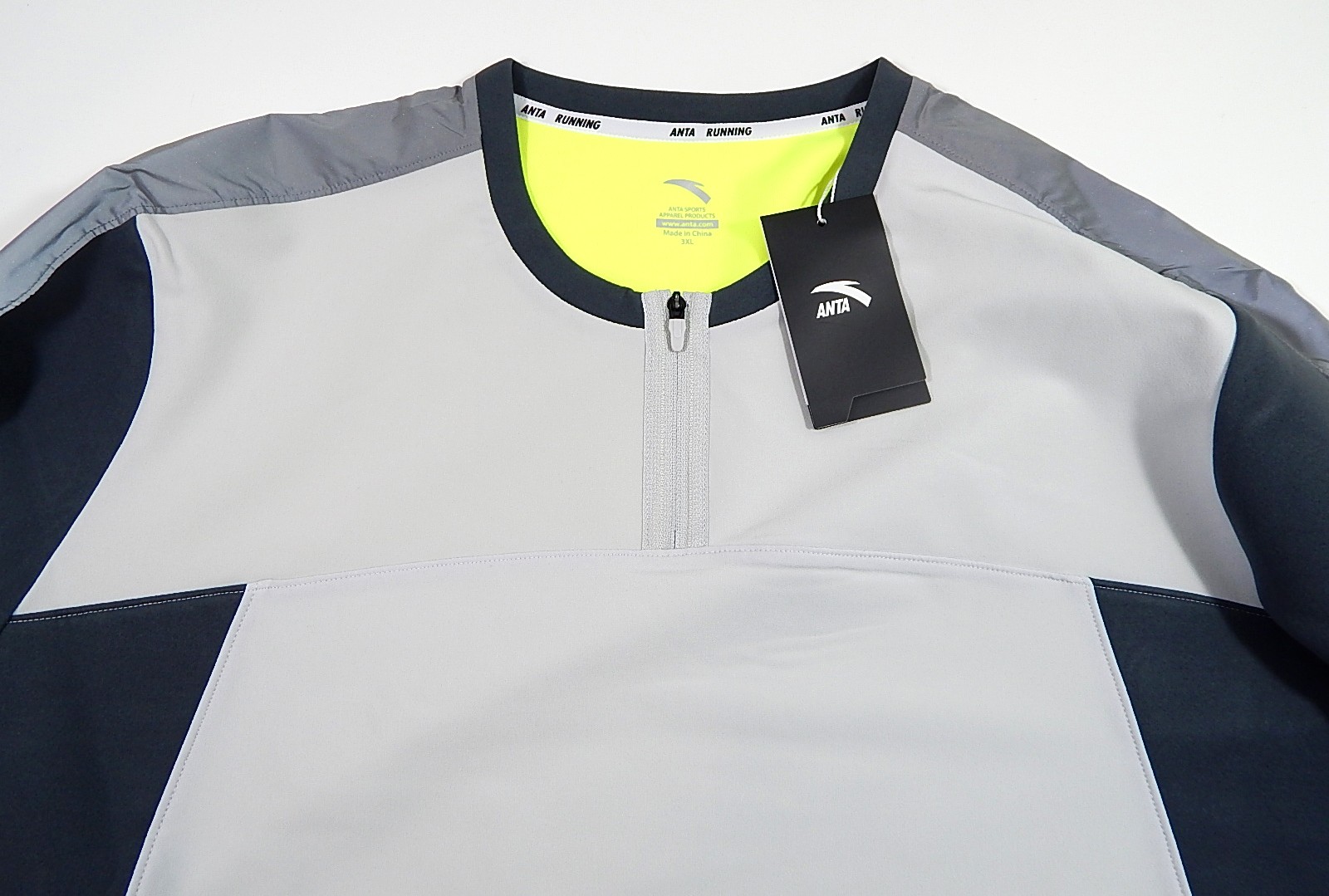 Anta Running Reflective Ahtletic Sweatshirt Chip Gray Neon Yellow 3XL New gallery