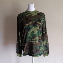 60s 70s True Vintage USA Military Army Thermal Long Sleeve Pocket Tee Green Camo
