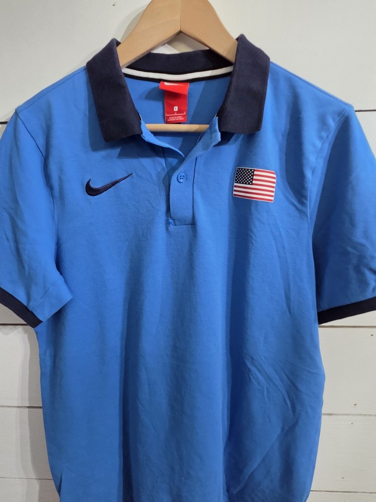 Nike Pro Elite USATF Rio Olympics Training/Travel Polo Blue 812193-406 Mens Sz L