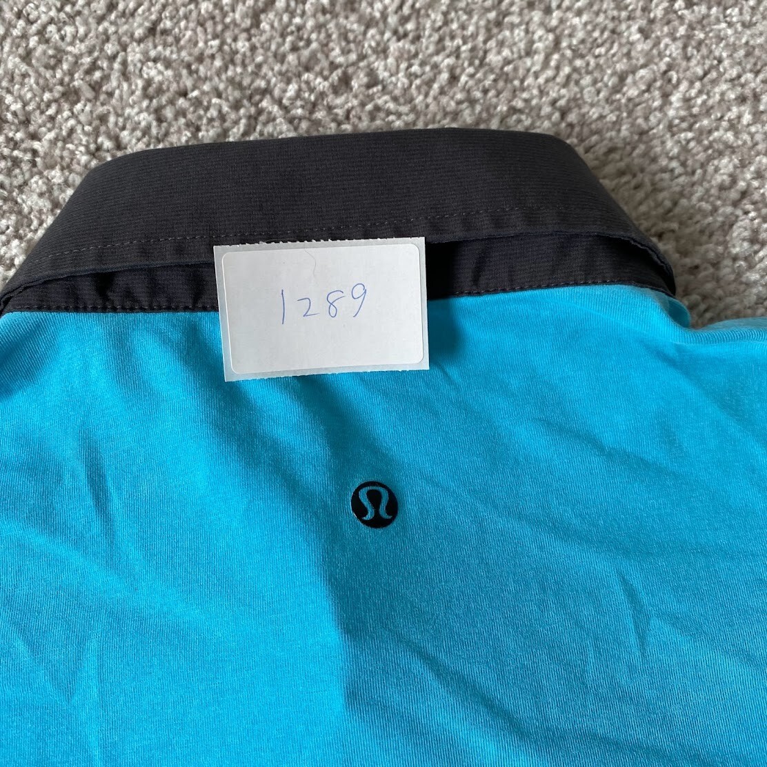Lululemon Polo Mens Large L Evolution Blue Short Sleeve Shirt Athletic Stretch gallery