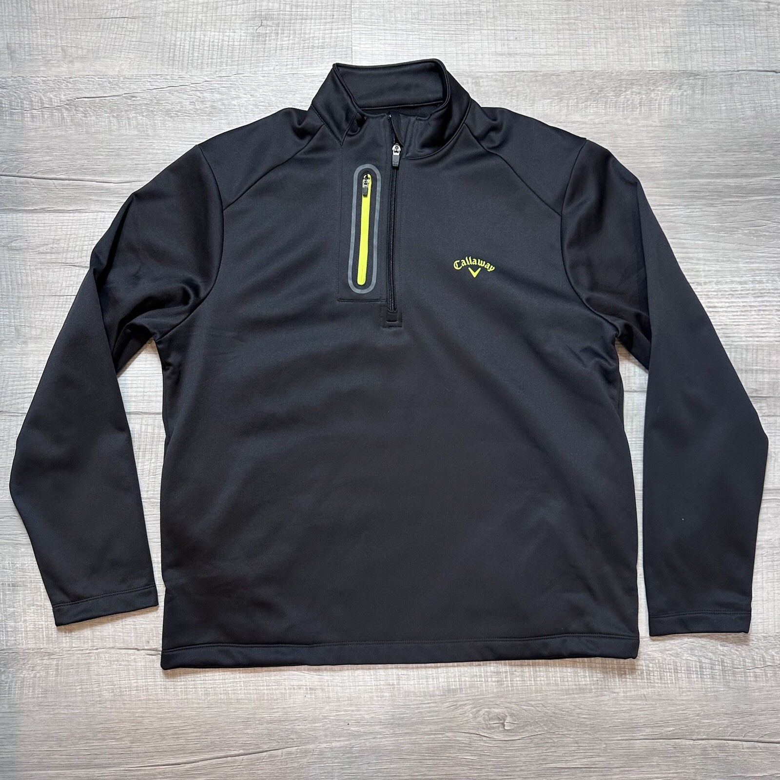 Callaway Black/Chartreuse 1/4 Zip Thermal Poly Golf Pullover Men's Size Medium gallery