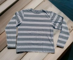 BANANA REPUBLIC GRAY HORIZONTAL STRIPE COTTON Long Sleeve TShirt MEN XL CHEST 48