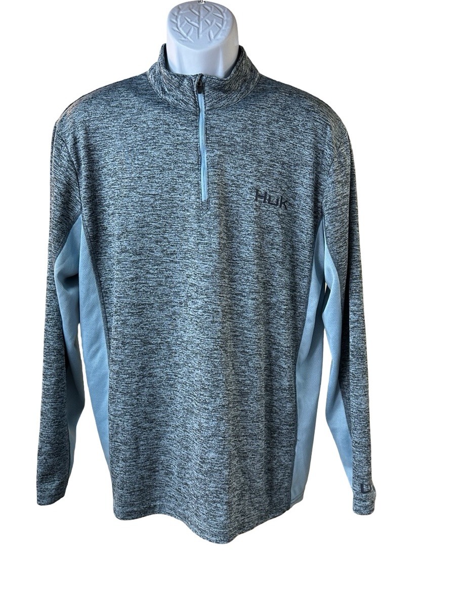 HUK Icon X Coldfront 1/4 Zip Wind Water Resistant Shirt Grey Blue Men's Large gallery