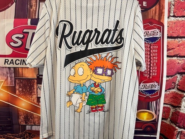 Nickelodeon Rugrats White Mesh Button-Up Baseball Jersey Shirt Mens Large gallery