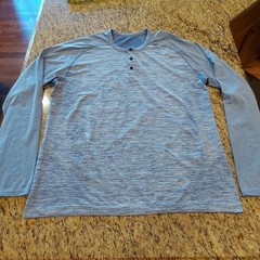 Lululemon Men’s LS 3 Button Henley Shirt Blue Heather Casual Athleisure Size XL