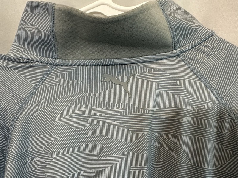 PUMA Men's XL 1/4 Zip Mock Neck Pullover Long Sleeve Blue/Gray Geometric gallery