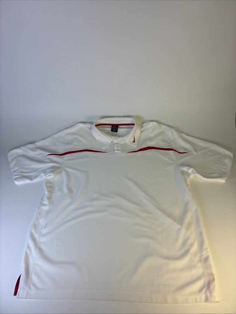 Nike White Dri Fit Men’s Golf Pro Shirt Size XL Swoosh Logo 56323