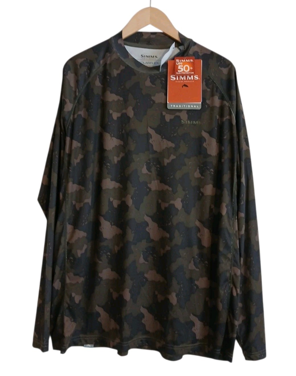 Simms SolarFlex Long Sleeve Shirt Mens XL TG Camouflage UPF50 Fishing Protection gallery