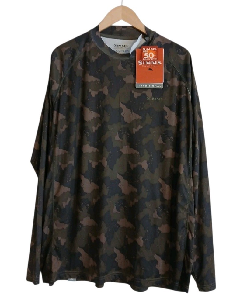 Simms SolarFlex Long Sleeve Shirt Mens XL TG Camouflage UPF50 Fishing Protection