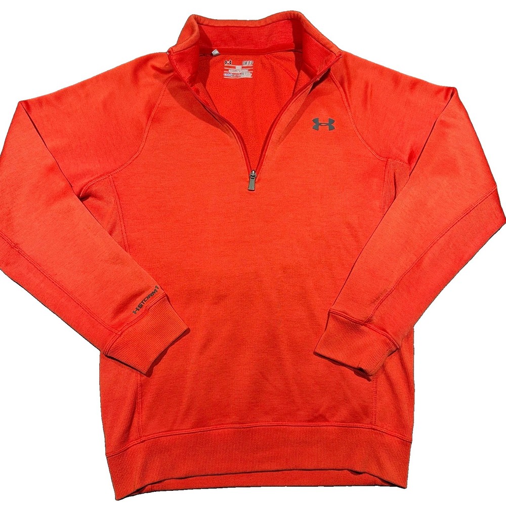 Under Armour Pullover Mens Small Orange ColdGear Storm 1/4 Zip Long Sleeve Top