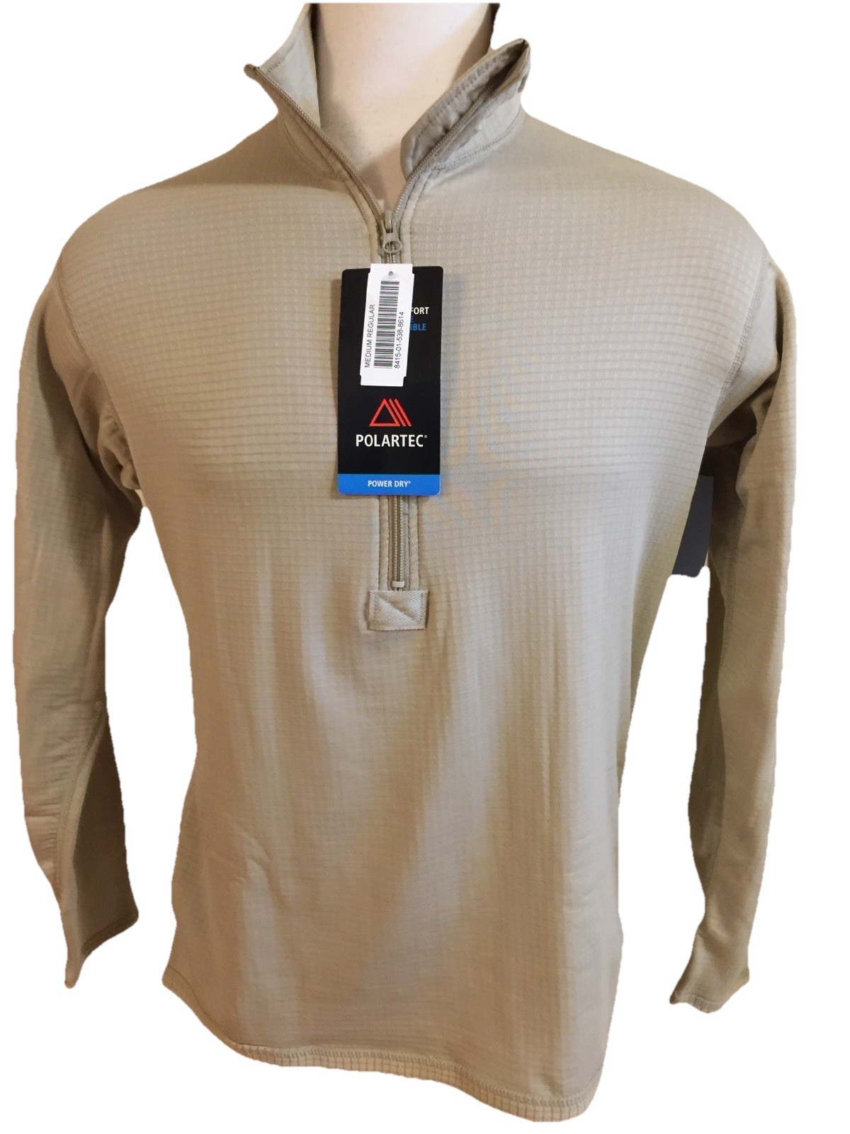 Cold Weather Pullover 1/4 Zip Medium Men Tan Beige Polartec Mid Weight Shirt gallery
