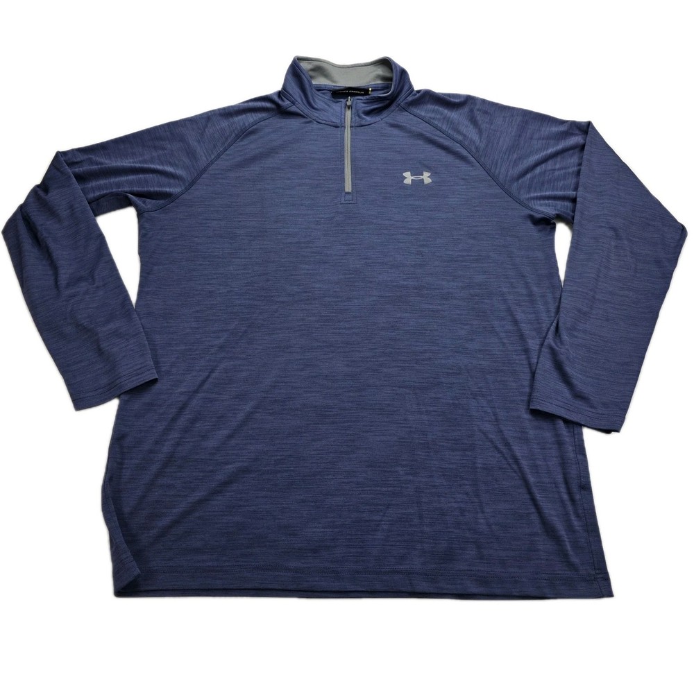 Men's Under Armour 3/4 Pull-Over Size Large Hunter Blue and Black Long Sleeve