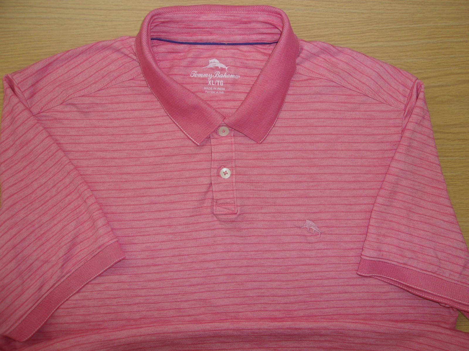 Tommy Bahama Cotton Blend Striped Golf Polo Shirt Pink Mens XL gallery