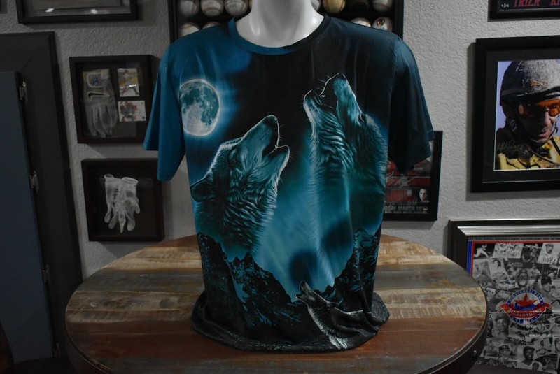 Howling Wolf Clothing Polyester t-shirt full wolf howling moon green sz-xl gallery