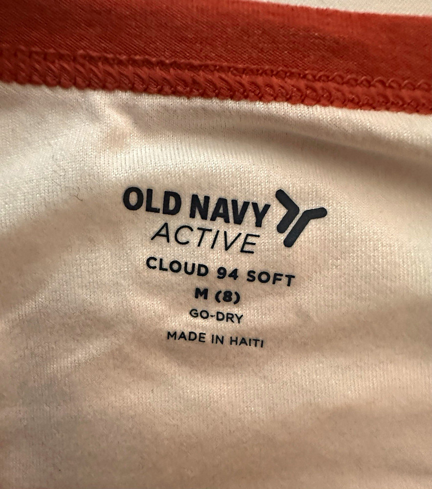 Old Navy Active Cloud 94 Go-Dry Men's M Raglan Crew Tee White/Orange Logo