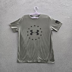 Under Armour Men Shirt L Green Logo Stars Heatgear Activewear Loose Short Sleeve