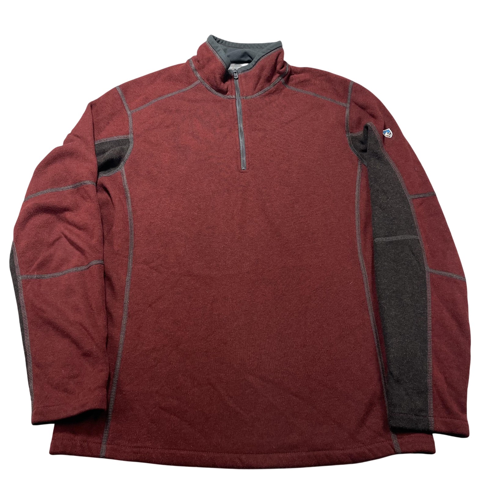Kuhl Pullover Mens Large Red 1/4 Zip Fleece Mock Neck Hiking Top Colorblock gallery
