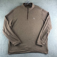 Rhoback Performance 1/4 Quarter Zip Mens XXL Brown Herringbone Jacquard Read*