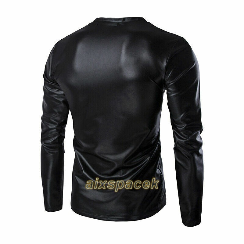Men Metallic Shiny Shirt Long Sleeve V Neck T-shirt Tops Party Fancy Clubwear gallery