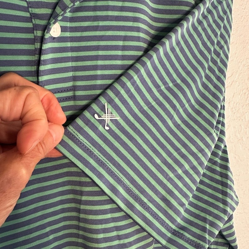 Kenneth Cole Golf Polo Shirt Green Blue Stripe Preppy Outdoor KC Logo Men's XL gallery
