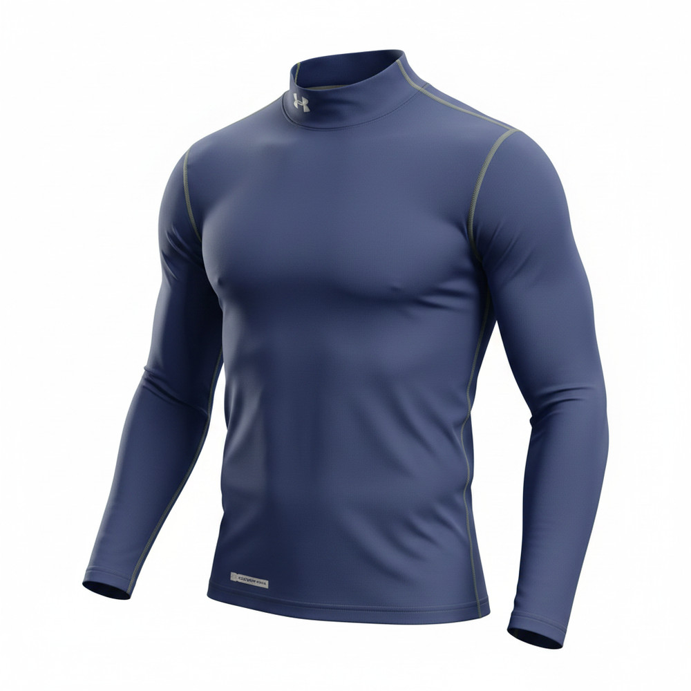 Under Armour ColdGear Mock Neck Fitted Long Sleeve Shirt Men’s Small Navy Blue