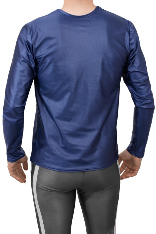 Mens Wet Look T-Shirt Comfort Fit Long Sleeves Elastic Skin Tight Stretch Shiny gallery