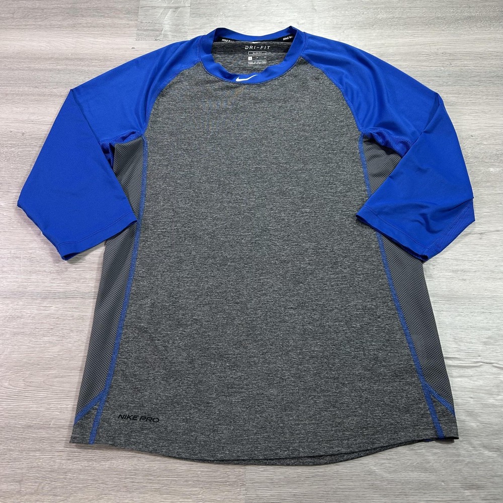 Nike Pro Dri-Fit Shirt Mens Small Blue 3/4 Sleeve Raglan Baseball CT2689-064