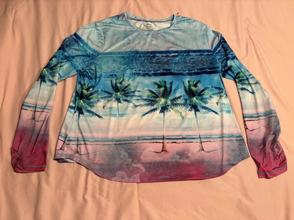 Silver Bait Long Sleeve Performance Fishing Shirt Men’s XL Stretch Beach Theme