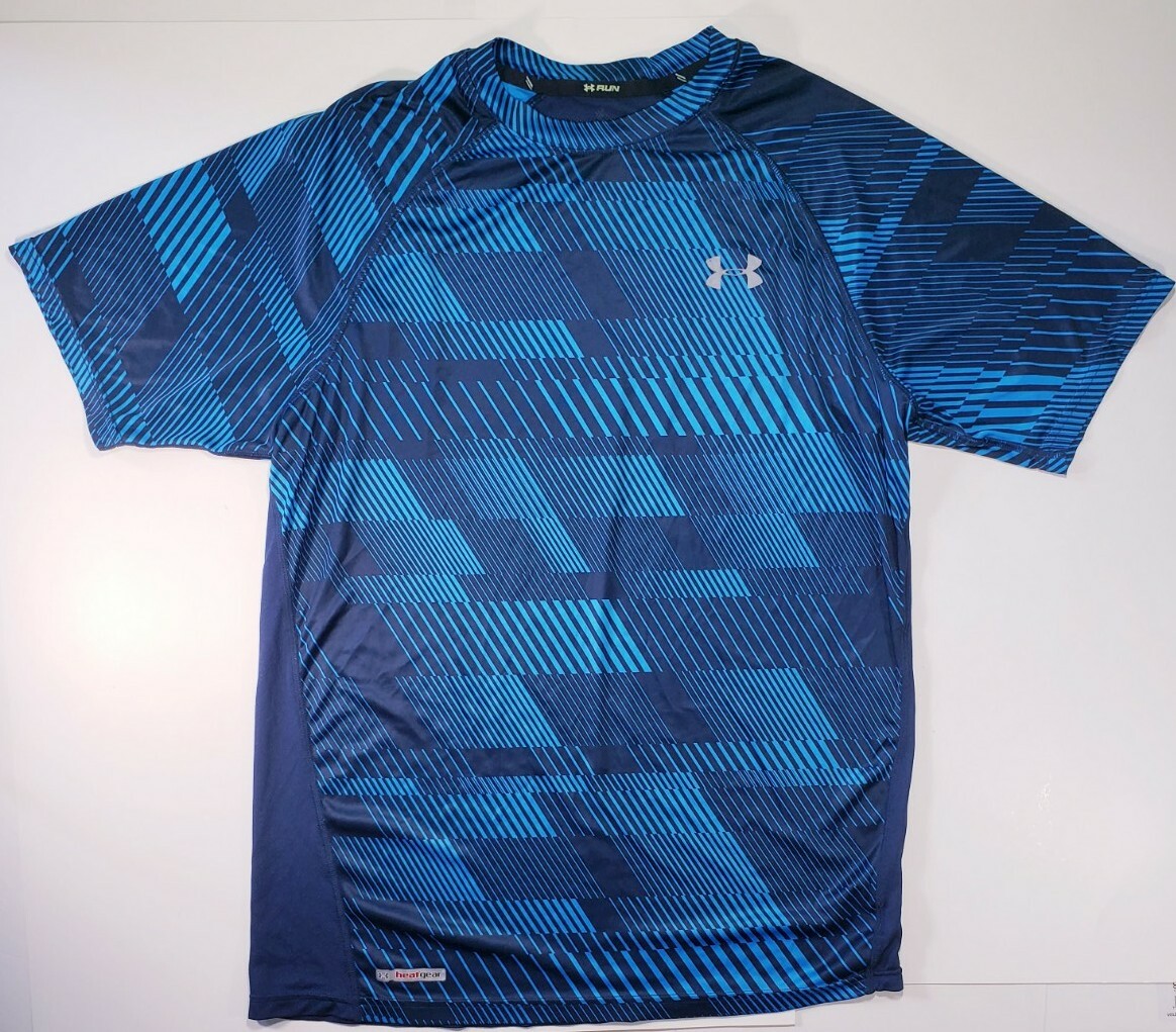 Under Armour Run Heat Gear Fitted Running Training Crew T Shirt Men's Medium Blu gallery