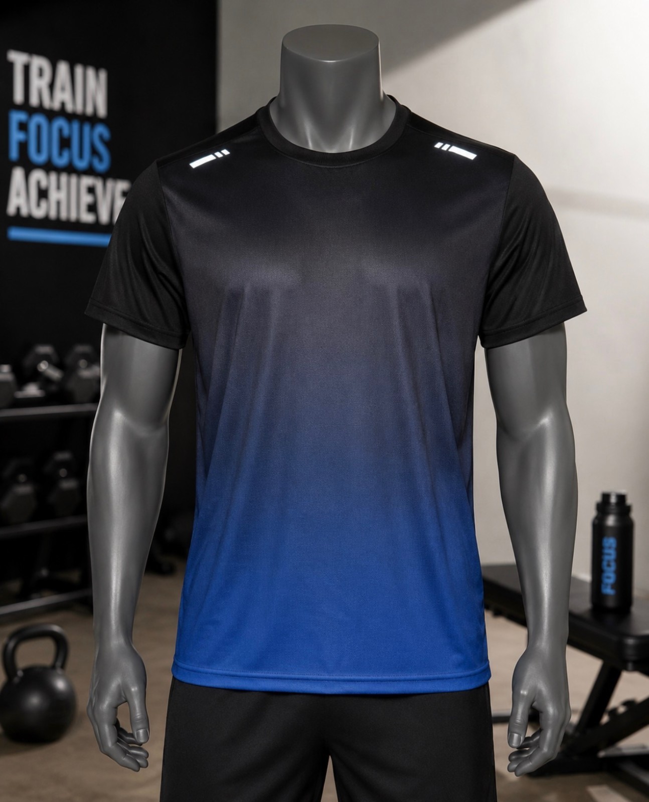 Men's Sport Performance AthleticT-Shirt Blue Black Gradient Moisture-Wicking NWT gallery