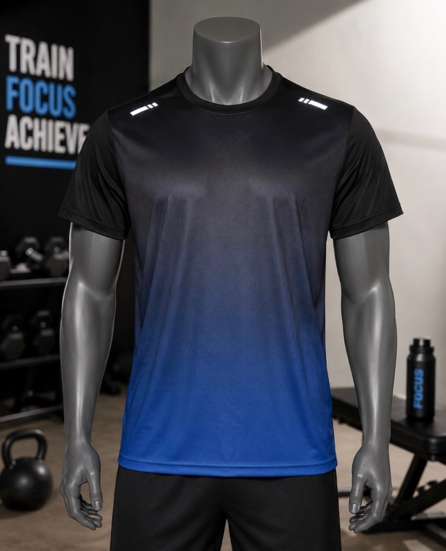 Men's Sport Performance AthleticT-Shirt Blue Black Gradient Moisture-Wicking NWT gallery