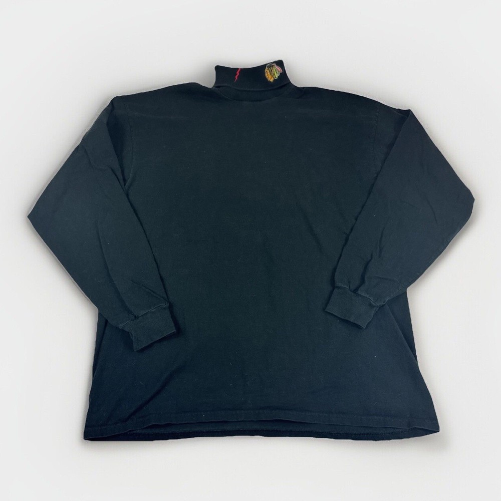 Chicago Blackhawks Pro Player Turtleneck Men’s XXL Black Sweatshirt L/S Vtg 90s