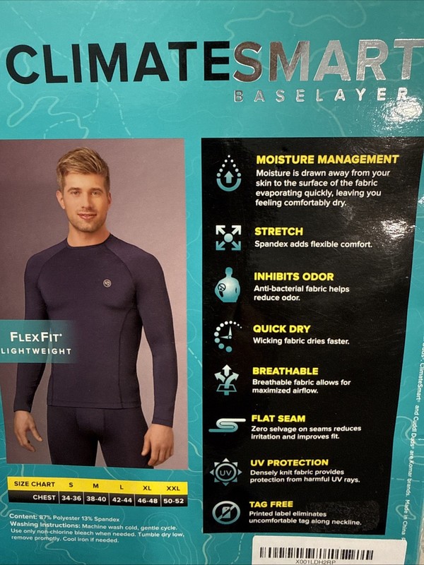 Black Lightweight Climatesmart FlexFit Performance Shirt Base Layer Size Small gallery