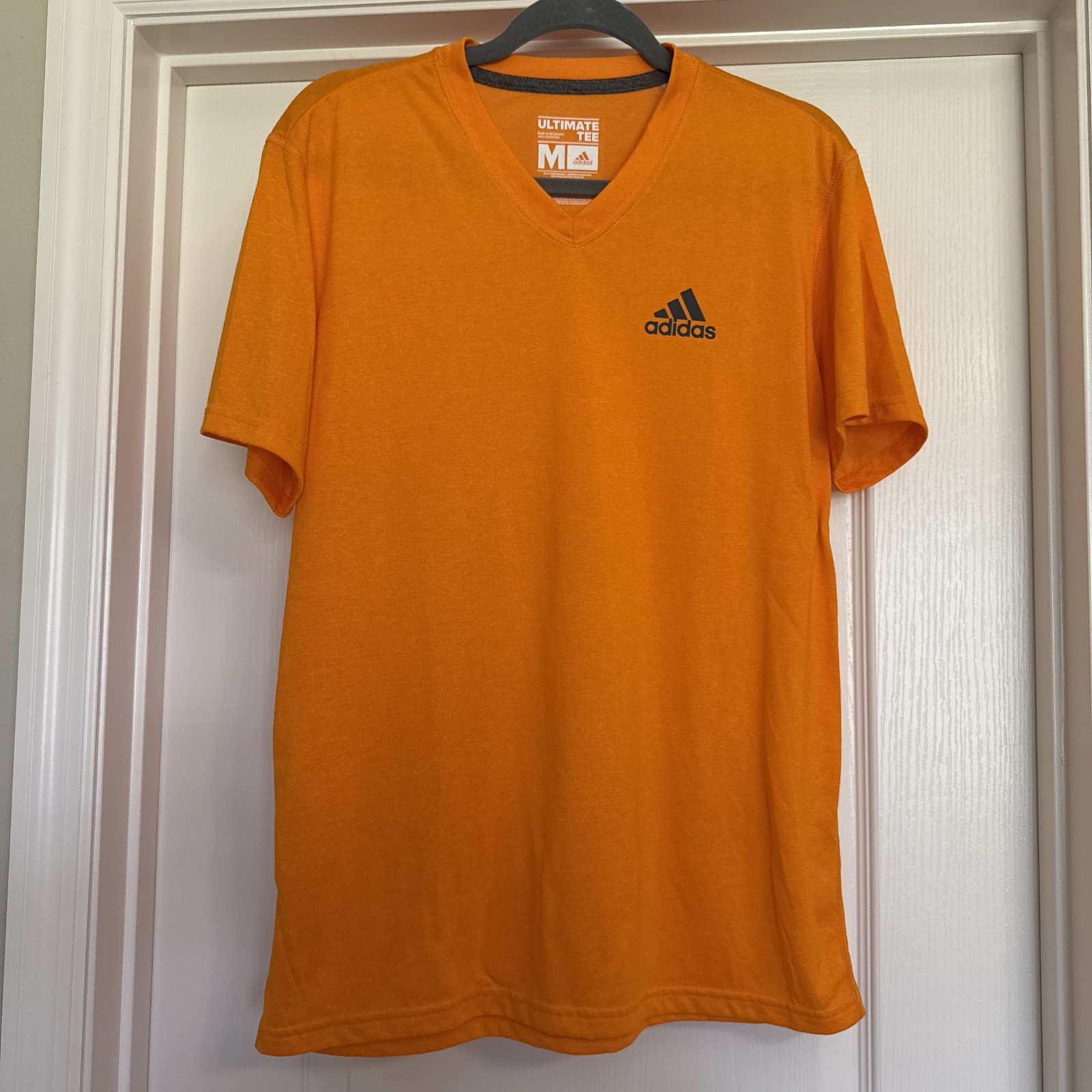 Adidas Climalite Ultimate Yellow Orange Short Sleeve Gym Shirt V-Neck Medium gallery