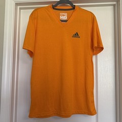Adidas Climalite Ultimate Yellow Orange Short Sleeve Gym Shirt V-Neck Medium