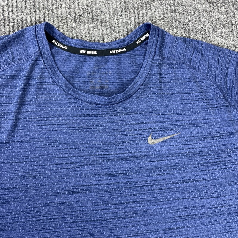 Nike Running Shirt Mens Large Blue Dri Fit Reflective Check Swoosh Training Jog gallery