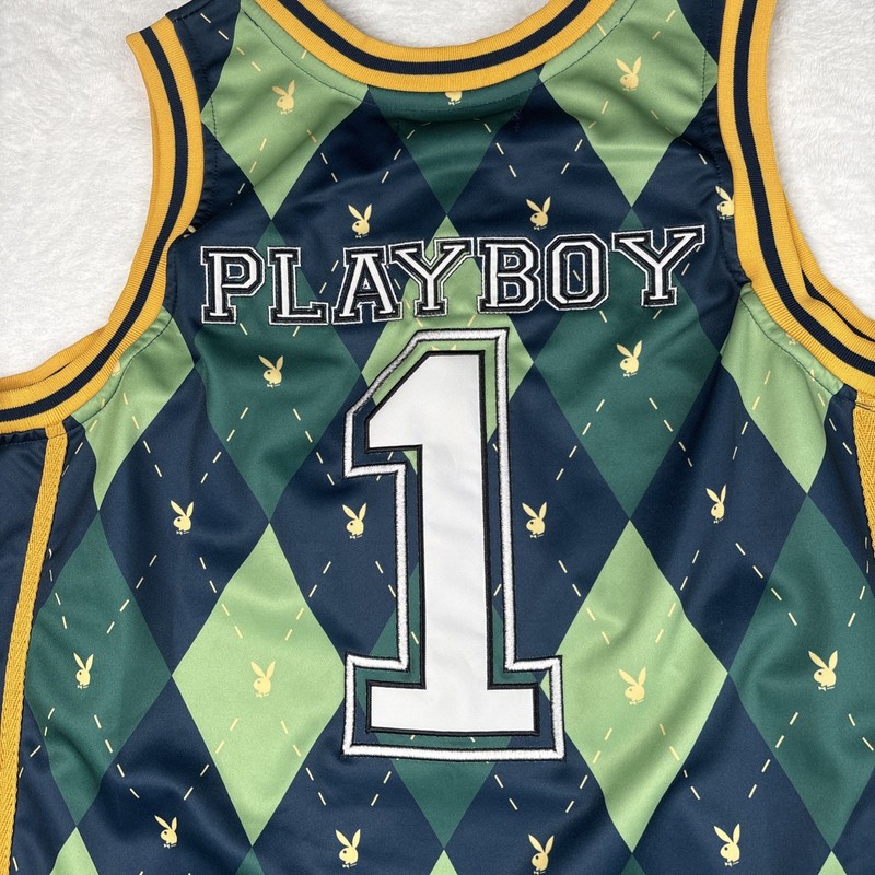 PLAYBOY BUNNY Green Diamond Headgear Classics Basketball Jersey Rare New Large gallery