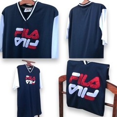 Fila x Urban Outfitters V-Neck Poly SS Jersey Navy Blu Red Wht Sz M NWOT Rare UO