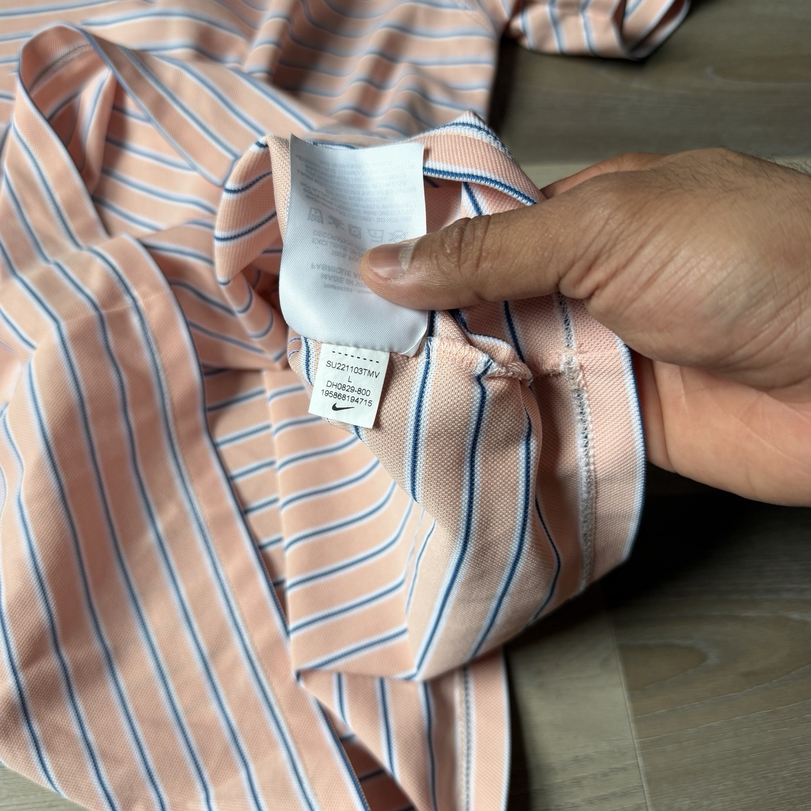 Mens Victory Golf Polo Men L DRI-FIT Striped Short Sleeve Shirt Peach DH0829-800 gallery