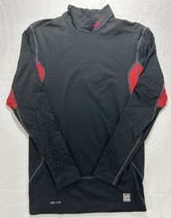 Nike Pro Combat Dri-Fit Compression Tee Men XL Black Long Sleeve Red Swoosh Logo
