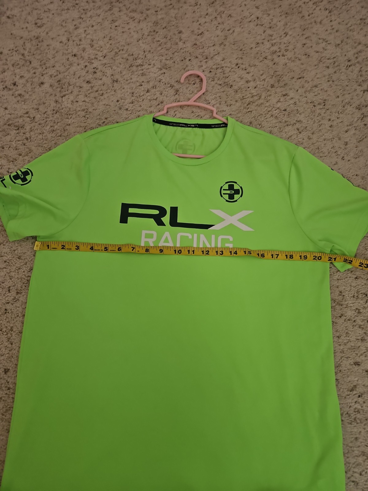 RLX Ralph Lauren Performance Shirt Mens Large Neon Green Short Sleeve Gym Racing gallery