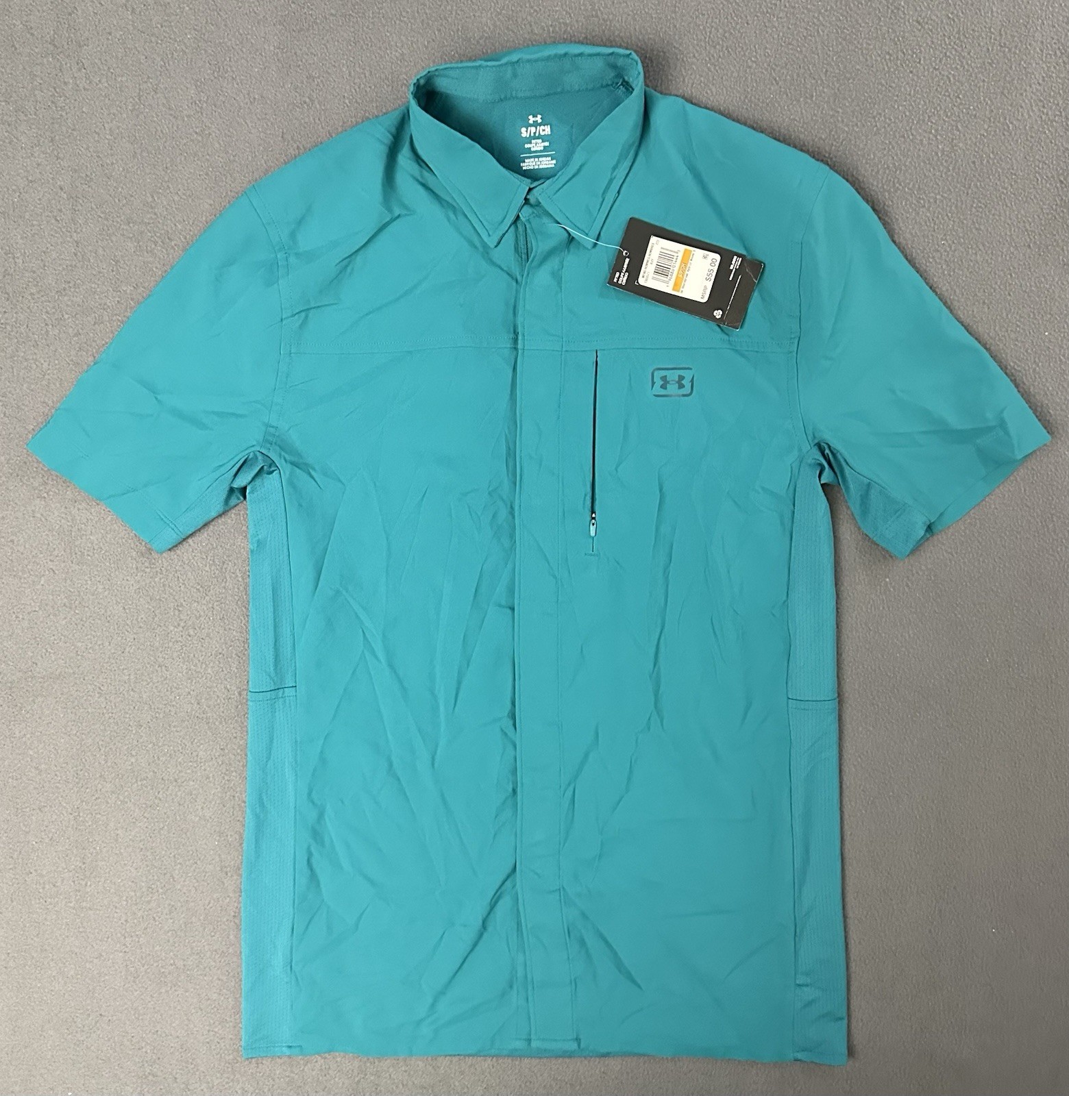 Under Armour Shirt Mens Small Blue Fish Pro Hybrid Woven Short Sleeve UPF 50 gallery