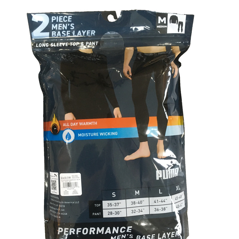 Puma Performance Base Layer Long Sleeve Shirt Pants Men’s Size Medium Black NEW gallery