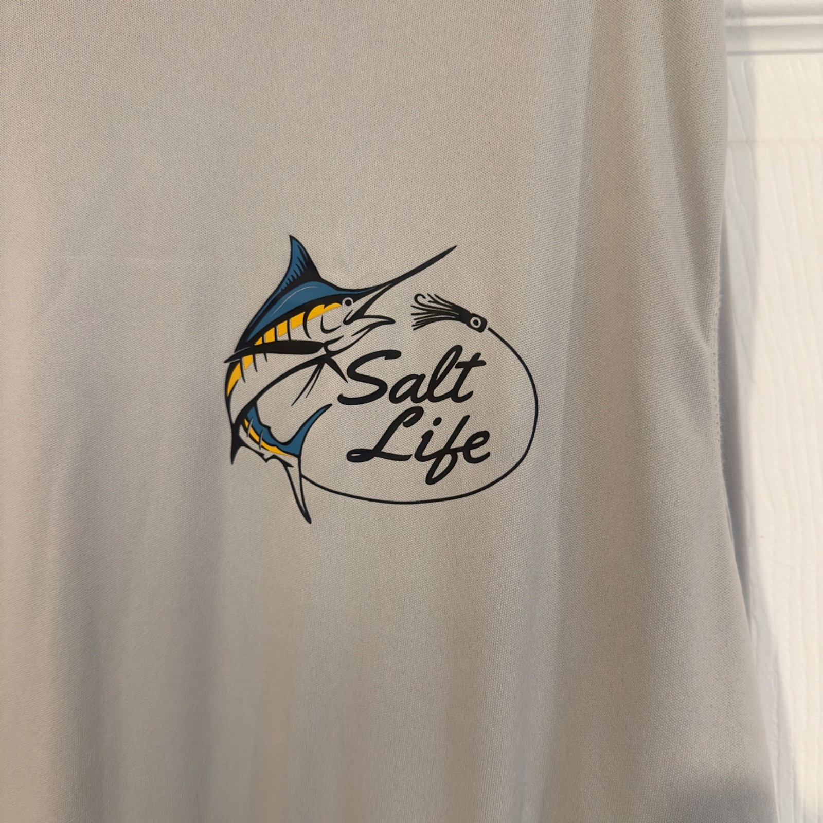 Salt Life SLX Mens XXL Gray Long Sleeve Marlin Fishing Shirt Live Salty Graphic gallery